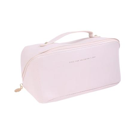 Stor kapacitet Bärbar PU Girl Makeup Bag Dam Kosmetikväska White