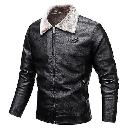 Höst- och vinterfleece Förtjockad Läderjacka Herr Motorcykel Läderjacka Herr Läderjacka