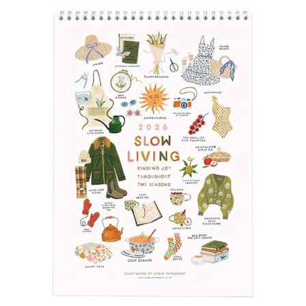 2026 Slow-Living seinäkalenteri, pystysuuntainen, metallikierre, premium-paperi, toimistosisustus, inspiroiva bucket list -kalenteri [D]