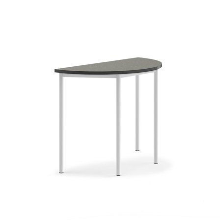 Desk SONITUS, semi-circular, 1200x600x900 mm, dark grey linoleum, white