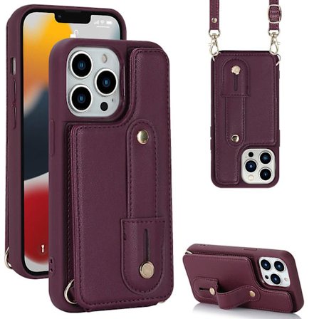Korthållare Cover till Iphone 13 Pro , Armband Kickstand Läder+tpu Phone case