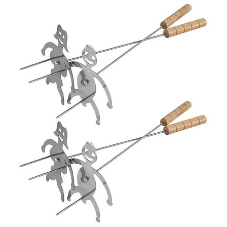 HK 4 stk Morsomme Mann Kvinne Grillspyd Trehåndtak Metall Grillspyd Grillgafler