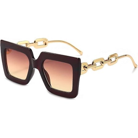 Trendy Oversized Firkantede Solbriller til Kvinder, Retro Dame Luksus Store Solbriller UV400 Beskyttelse (Sort/Grå)