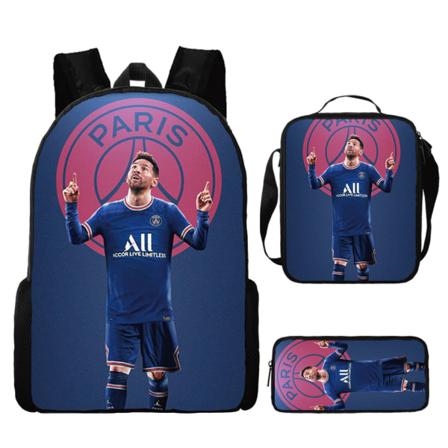3-delad set Messi och Ronaldo ryggsäck, student fotboll väska, 3D - tryckt ryggsäck style 3