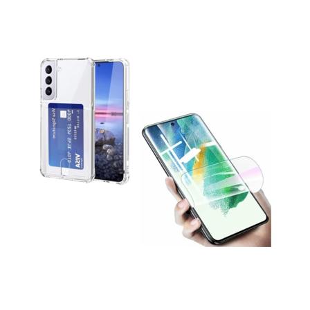 Veske med kortholder og Hydrogel skjermbeskytter Samsung Galaxy S22 Genomskinlig
