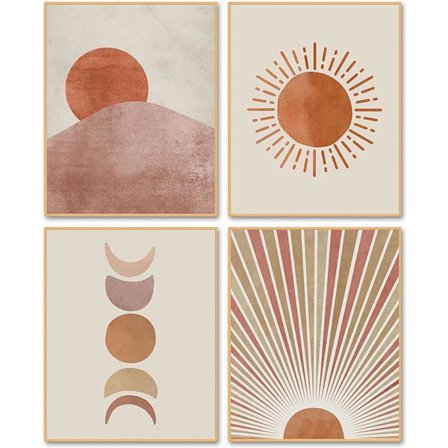Boho Decor Sunrise Wall Art - Sol och månfaser Abstrakt