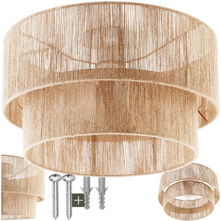 Taklampa Lignea Lux av jute i boho-stil, 40W