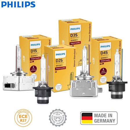 Philips D1S D2S D2R D3S D4S Xenon HID Standard Bil Original Strålkastare 35W 4200K Vit äkta lampbyte Uppgraderingslampa, 1x