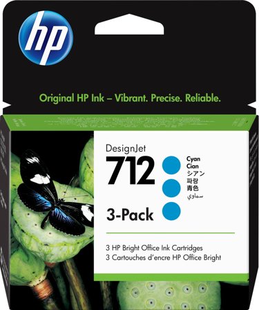 HP 712 3-pack med 29 ml cyan DesignJet-bläckpatroner, 193905352869