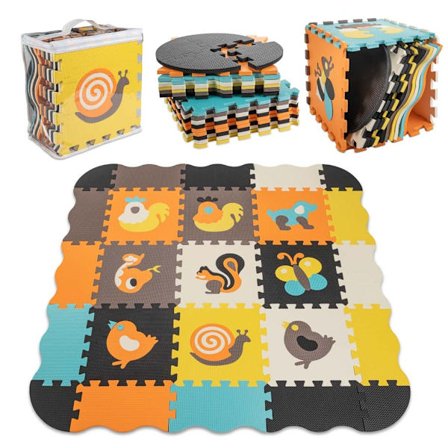 Skumpuslespil måtte / kravlegård til børn 25 stk farverige dyr 114cm x 114cm x 1cm