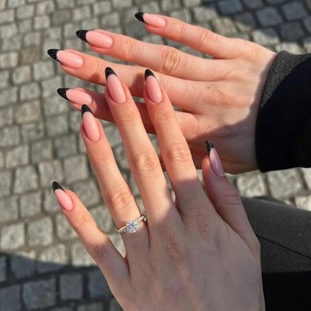 24 stk. Mandelfalske Negle Korte, Sort Glitter Fransk Tryk på Negle Mønstre, Smukke Nøgen Kunstige Negle Korte wi