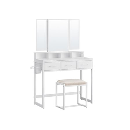 Rootz turhamaisuuspöytäsetti - Meikkipöytä - Kampauspöytäjakkara - Lastulevyä teräsrakenne - Valkoinen - 40cm x 90cm x 141cm