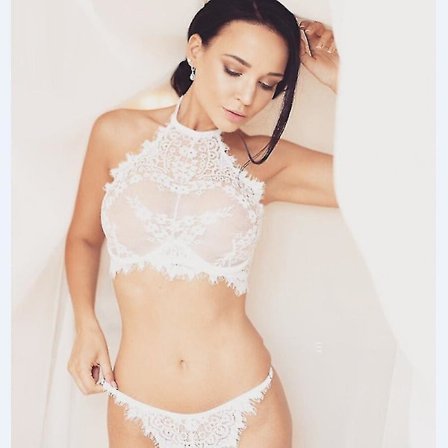 Dame Blonde Transparent Halterneck BH Top G-streng Undertøj Sæt Hvid