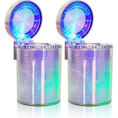Bärbar askkopp för bil, 2-pack enkel rengöring avtagbar askkopp med LED-ljus,