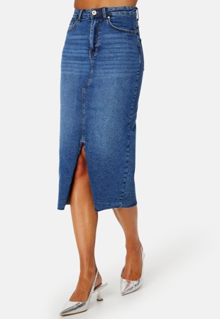 Pieces Jessie HW Denim Midi Skirt Medium Blue Denim Klær