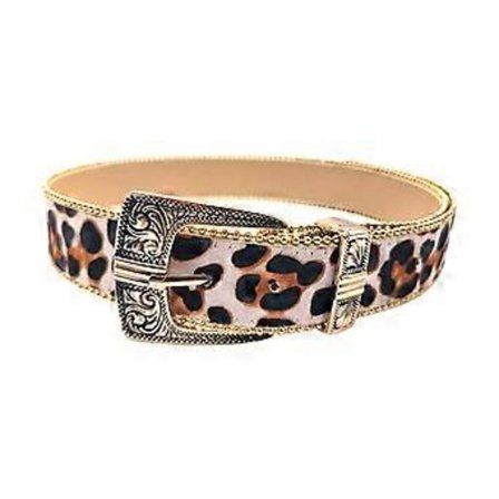 Leopardbelte fra 2000-tallet for uformell fest med perlebesatt kant, spennebelte for jeans, bukser, dekorativt motebelte, beige (beige)