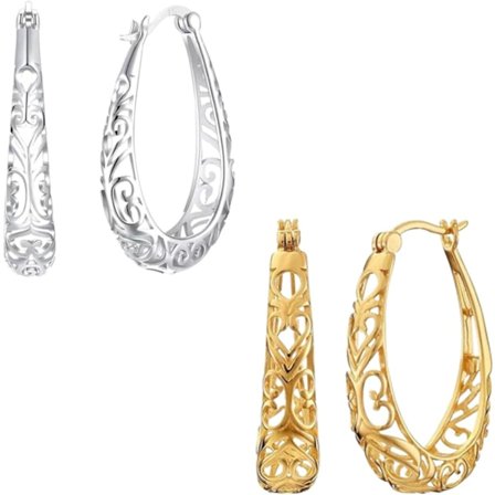 Klassiske runde hoops til kvinder, hule blomsterformede øreringe, Kvinder Hjerteformede Hule Blomsterøreringe (GULD)