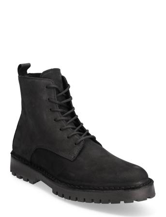 Slhricky Nubuck Lace-Up Boot B Nyörisaappaat Musta Selected Homme