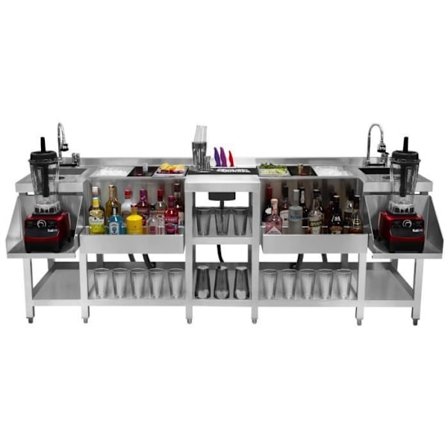 Professionel Compact Twin Station Bar Restaurant 2x50L 220cmx73cm 304 Rustfrit Stål