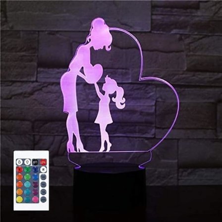 3D Äiti ja tytär kaukosäätimellä 16 värillä yövalo illuusio akryyli LED pöytä yöpöytä lamppu lasten makuuhuoneen pöytä koriste syntymäpäivälahja