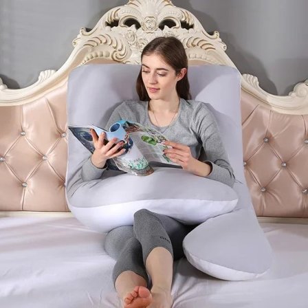 U-formet helkroppspute for gravide - Putetrekk, Grå-Hvit