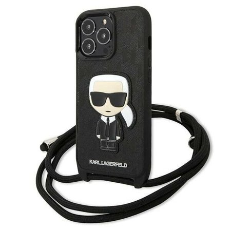 Karl Lagerfeld Nahka Monogram Patch ja Cord Iconik Case for iPhone 13 Pro / 13 - Musta