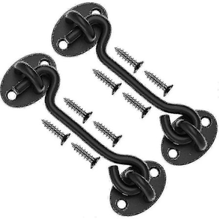 Vintage 3" kraftiga svarta rostfria stålkrokar, 2-pack för dörrar fönster tillbehör p