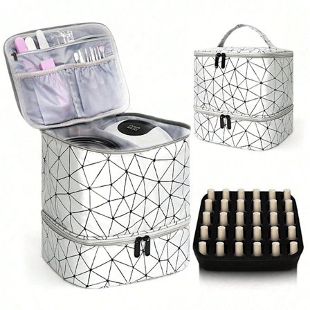 Kosmetisk handväska med dubbla lager för förvaring av nagellack