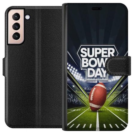 Yhteensopiva Lompakkokotelo Samsung Galaxy S21 Super Bowl Day juliste, jossa amerikkalainen jalkapallo valaistuksella varustetulla areenalla dramaatti