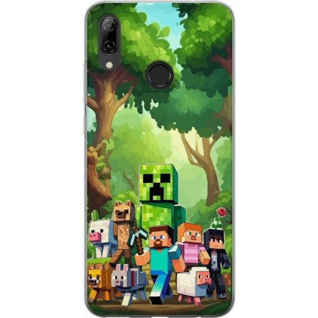 Kompatibelt Mobildeksel til Huawei P smart 2019 Blokkete pikselerte spillverden med grønne figurer og dyr i frodig skogsmiljø