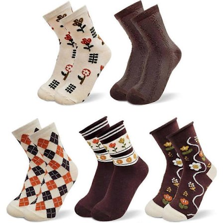 5 par blomstrede bløde bomuldsstrømper til kvinder, teenagere til sandaler, søde livlige farver