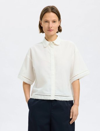 Selected Slfnovi Ss Crochet Detail Shirt B - White - 40