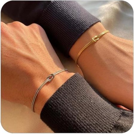 Matchende armbånd til par, elegant guld kærlighedsknude armbånd 14K guldbelagt sildebens kædearmbånd forhold smykker gaver til bedste ven