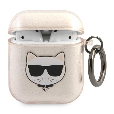 Karl Lagerfeld Glitter Choupette Fodral för AirPods 1 / 2 - Guld