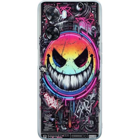Kompatibelt Mobilskal till OnePlus OnePlus Nord N20 SE Cyberpunk smiley med neonfärger, graffiti och futurisk techstil, edgy digital konst för gamer