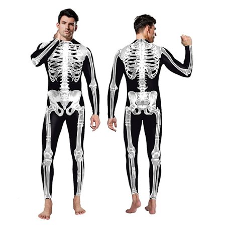 Mænd Halloween Skelet Jumpsuit, 3D Skull Cosplay Kostume