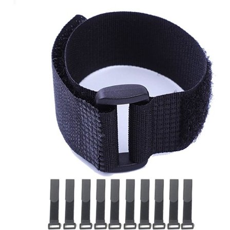 Fastgørelsesbånd med velcro, 10-pak Sort selvklæbende kabelbånd, Nylon fastgørelsesbånd med spænder (1 " x 20 ")—yux