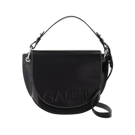 Ganni, Logo-Print Handbag Zwart, Dames, Maat:ONE Size