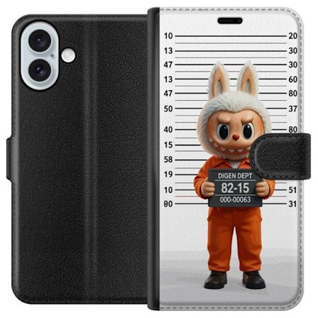 Yhteensopiva Lompakkokotelo Apple Apple iPhone 16 Plus Söpö piirretty pupuhahmo vankilavaatteissa ja vankinumerolla taustana mittamerkinnät