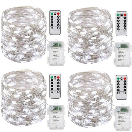 Ljusslinga med batteri, [set om 4] 10m 100 LED-lampor Timerfunktion