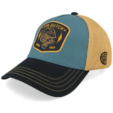Von Dutch - Square Patch Blue/Black/Brown A-Frame Trucker Trucker Blue Cap - @ Hatstore