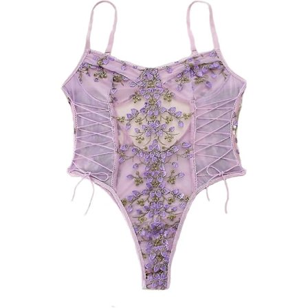 Dame Sexy Snøring Blomsterbrodert Undertøy Body Topp Mesh Gjennomsiktig Hel S-3xl