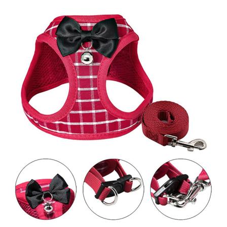 Pet Small Hunde Katte Sele Og Snor Sæt Åndbar Justerbar Komfortvest med Klokke Red M