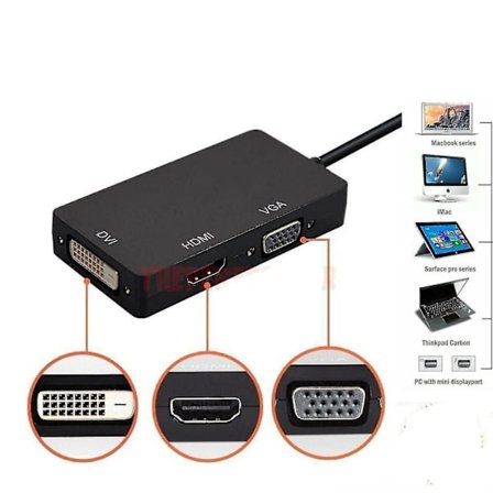 Mini Displayport Thunderbolt Hann til DVI-D HDMI VGA Adapter Konverter 4k 1080p
