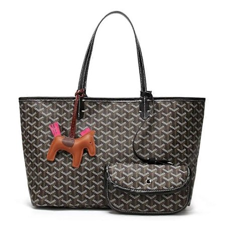 Håndveske for kvinner med hestehode-anheng, tote-veske, 2-delt sett, stor kapasitet, skulderveske - FARGE: Svart