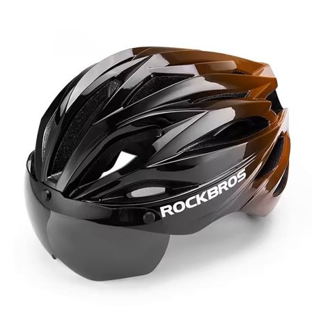 Rockbros cykelhjälm med visir, avtagbara UV-skyddsglasögon, Unisex - Svart/Brun