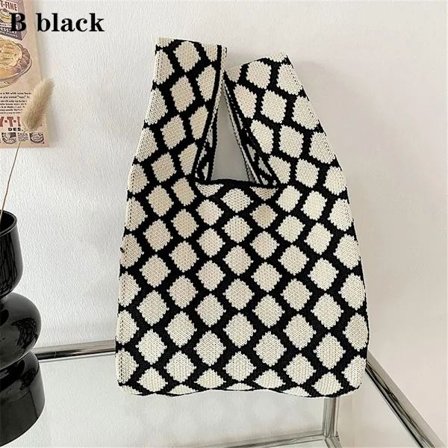 Stickad handväska Knuten handledsväska SVART B B svart B-B