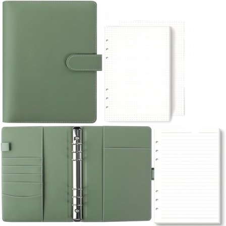 A5 PU lædermappe - Genopfyldelig 6-ringsmappe - Budgetvenlig mappe - A5 notesbogmappe - med indvendigt papir -