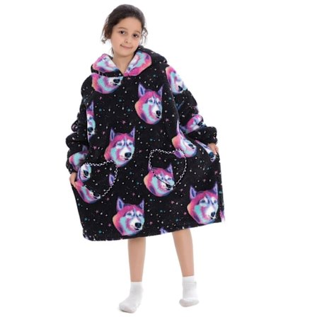 Barne Oversized Hoodie Hjem Myk Varm Flanell Søt Tegneserie Trykk Lang Ermet Genser Nattøy Fri Størrelse