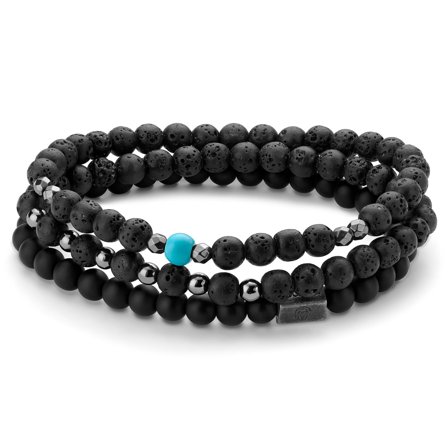 Conjunto de Pulseiras de Contas com Hematita, Ónix Preto, Rocha de Lava e Turquesa para homens - Pulseiras de contas